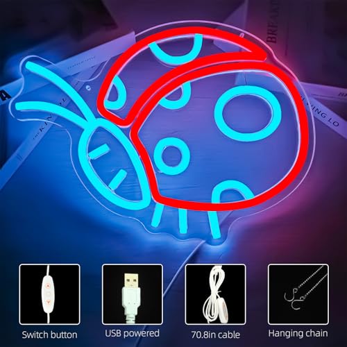 Image of Ladybug Neon Signs for Wall Decor Cute Neon Sign Ladybug Led Sign Ladybug Light Up Sign Dimmable Neon Lights for Bedroom Birthday Party Easter Christmas Ladybug Decor Gifts