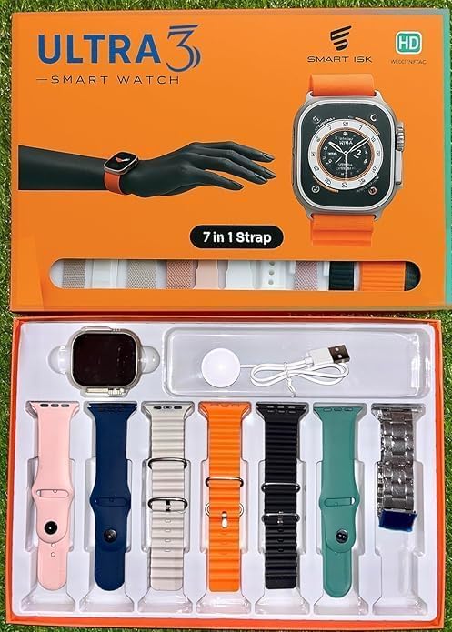 7 in Ultra Smart Watch Combo Set with 7 Extra Straps, Wireless Magnetic Charger & Premium Gift Box | Waterproof Fitness Tracker Smartwatch (Model-Ultra 3,Compatible with All Smartphones) 7 in Ultra Smart Watch Combo Set with 7 Extra Straps, Wireless Magnetic Charger & Premium Gift Box | Waterproof Fitness Tracker Smartwatch (Model-Ultra 3,Compatible with All Smartphones)