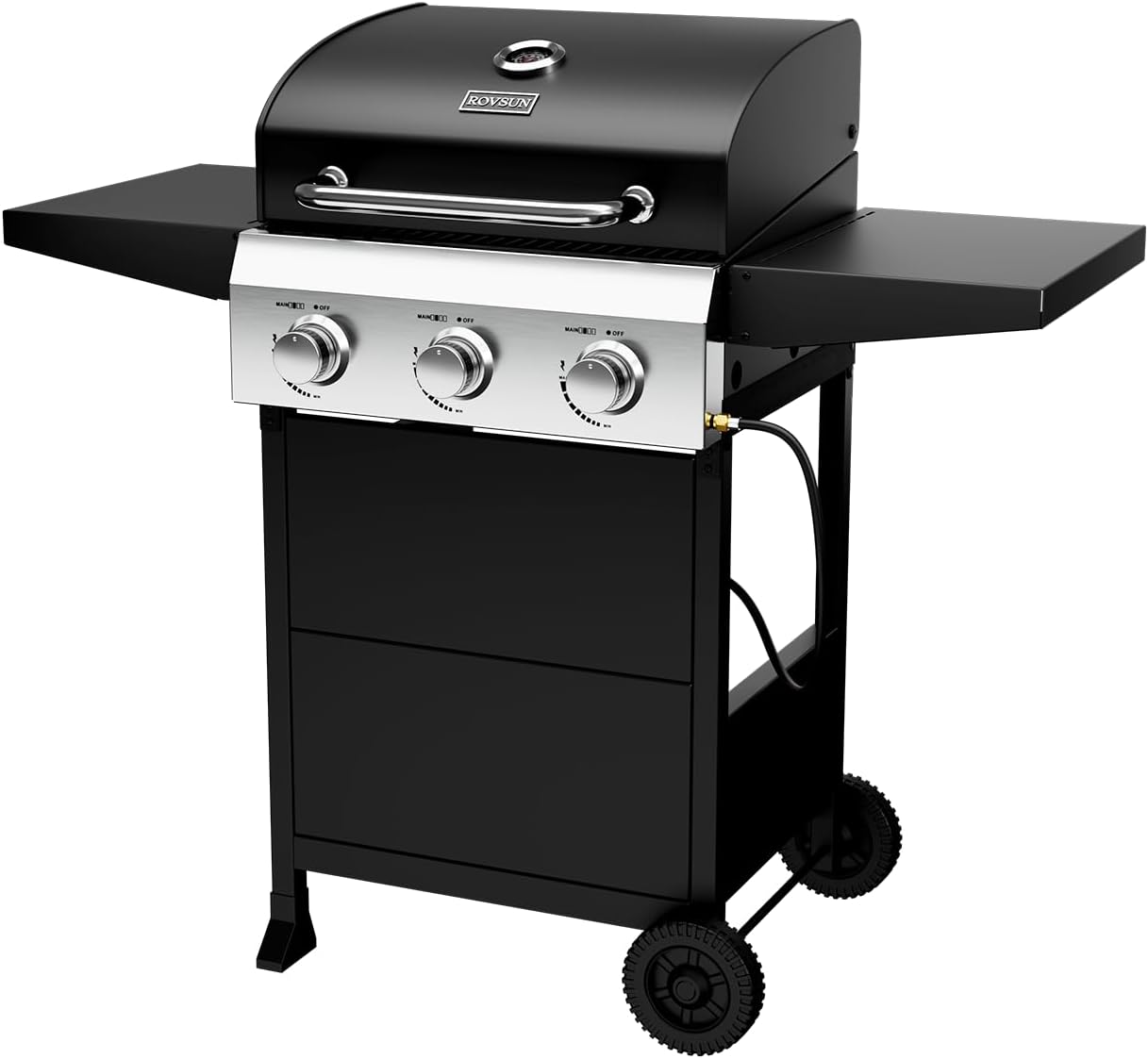 ROVSUN 4-Burner Propane Gas BBQ Grill with Foldable Side Tables & Enameled Cast Iron Grates, 40,000 BTU Barbecue Grill with Portable Wheels for Outdoor Patio Backyard Cooking Grilling, Black