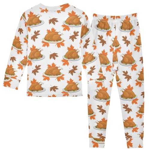 Pajama Sets Long Sleeve Turkey and Leaves Pattern Soft Comfy Sleepwear 2 Piece PJS 3-8T3