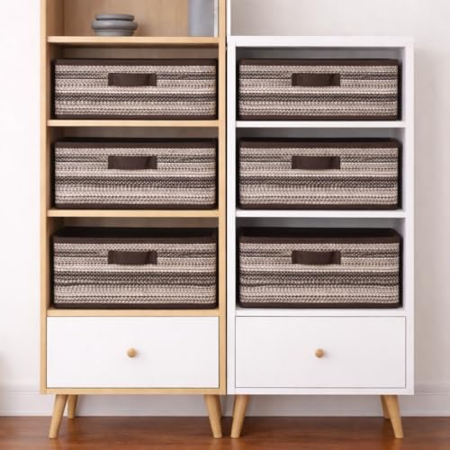 Image of DALUCI Foldable Wardrobe Organizer Storage Box (Pack of 6, Brown) | Premium Clothes Storage Basket for Wardrobe & Closet | Strong Non-Woven Foldable Boxes for Storage | Space Saving Cloth Organizer
