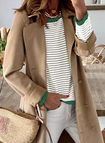 Image of Womens Striped Lightweight Cotton Sweaters Long Sleeve Crew Neck Color Block Casual Knitted Pullover Tops