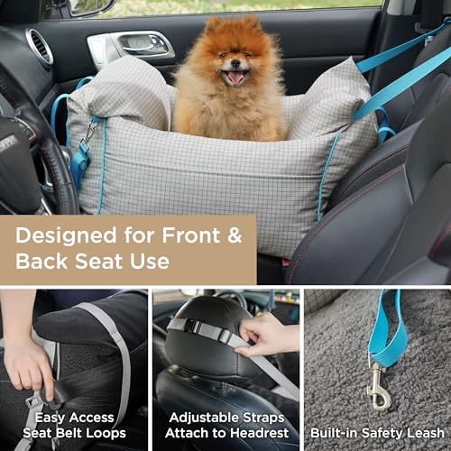Lesure Small Dog Car Seat for Small Dogs – Waterproof Dog Booster Seat for Car with Storage Pockets and Clip-On Safety Leash and Thickened Memory Foam Filling, Pet Travel Carrier Bed Grey Grid Lesure Small Dog Car Seat for Small Dogs – Waterproof Dog Booster Seat for Car with Storage Pockets and Clip-On Safety Leash and Thickened Memory Foam Filling, Pet Travel Carrier Bed Grey Grid