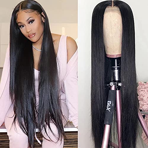 13x6 HD Lace Front Wigs Human Hair Straight Transparent Lace Front Human Hair Wigs Preplucked with Baby Hair Bleached Knots 28 inch 180 Density Lace Frontal Wig for Black Women
