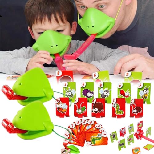 Frog Mask with Blow Tongue,Frog Tongue Game with Blowing Air,Insect Cardboard Included, Multiplayer Game (Four People Fighting)