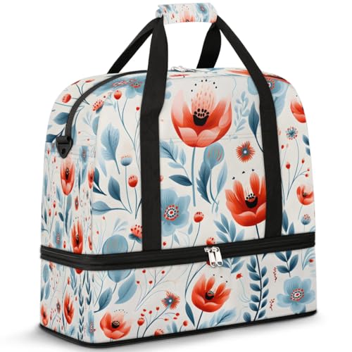 Delicate Print Retro Flowers Travel Duffle Bag, Collapsible Travel Bag Sports Gym Bag With Shoes Compartment Weekender Bag Overnight Bag For Women Men