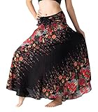 Long Skirts for Women Maxi Boho Skirt Floral Print (Black Flowers, 20-24 Plus)
