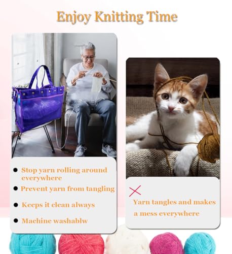 Image of Knitting Bag Large Yarn Storage Organizer,Yarn Bags for Crocheting,Crochet Storage Bags for Crochet Hooks,Knitting Needles,Knit Bags Ideal Knitting & Crochet Gift(Purple)