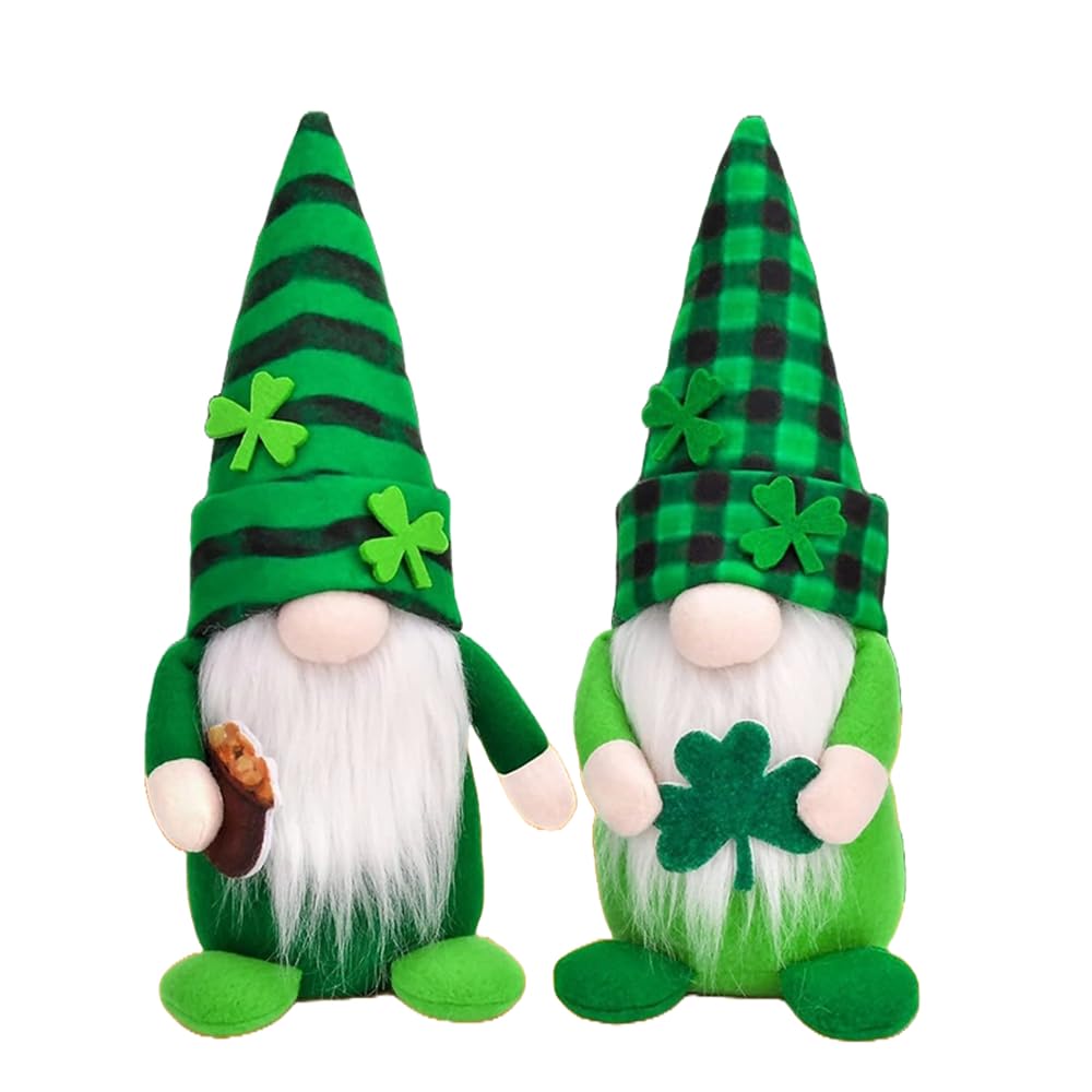 St Patricks Day Gnomes Decorations Gnomes Plush Lucky Green Shamrock Home Table Decor Ornaments for Irish(2-Pack,M)