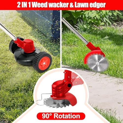 Image of Cordless Electric Grass Cutter Machine - Adjustable Height and Portable Garden Lawn Trimmer - Weed Cutting Hand Grass Weeder for Home Garden Lawn Yard - Includes 2Pcs Rechargeable Battery