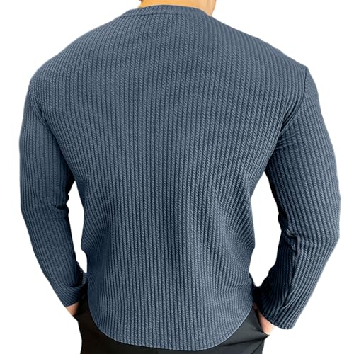 Pull côtelé homme bleu col extensible manches longues haut confortable casual