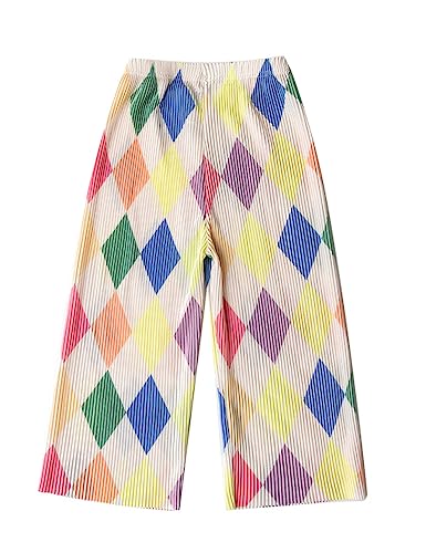 Image of Kiench Girls Wide Leg Palazzo Pants Pleated Silky Flowy Trousers Cute Print