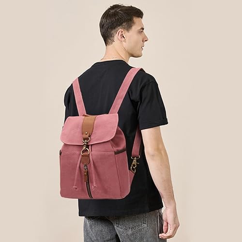 Miniatura 7 de KL928 Mochila de lona Mochila grande casual vintage para viajes al aire libre, mochila de senderismo para hombres y mujeres, 6885-lona-óxido rojo,