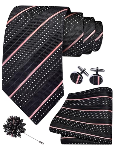 Image of GUSLESON 3.15 inch(8cm) Mens Stripe Tie and Lapel Pin Necktie Hankerchief Cufflinks Set for Men