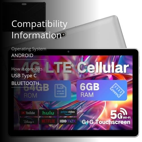 LECTRUS Android Tablet 10.1 inch, 2025 Cellular Tablets with SIM Card Slot, 4G LTE Tablet & Phone, 64GB Storage, 1280x800 IPS, Dual Cameras 8H Battery 5G Wifi with Case の商品画像 2