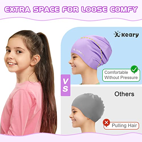 Keary Youth Swim Cap For Girls Boys Youth Junior Teens Kids 8-16 Swimming Caps For Long Hair Braids And Dreadlocks Weave Waterproof Silicone Cover Ear Bathing Pool Shower Swimming Cap To Keep Hair Dry #TOP3