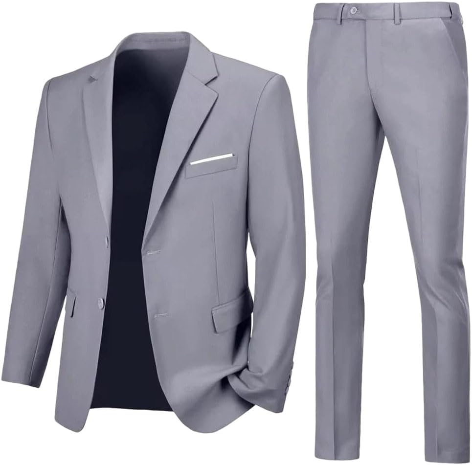 Classic Slim Fit Men's Business Suit Lapel 2-Piece Set Formal Wear for Wedding Prom Coat and Pants