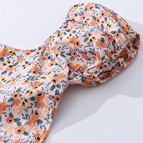 Noomelfish Girls Short Sleeve Floral Dress Casual Flower Printed Smocked Dresses (2-12 Years)4