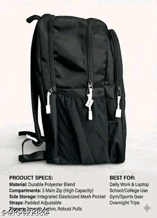 Image of W FASHION LARGE 40L BACKBACK LAPTOP COLLEGE AND TRAVEL CASUALS (BLACK)