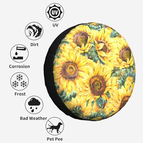 Image of Sunflowers Spare Tire Cover Wheel Protectors Tyre Covers Weatherproof Wheel Covers Universal Fit for Trailer Rv SUV Truck Camper Travel Trailers 15 inch