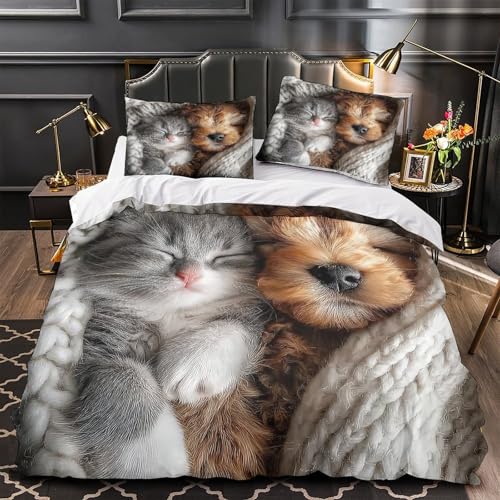 Housse de couette chaton mignon parure lit douceur 3D pour enfant
