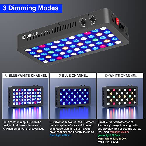 Wills 165W-AQUARIUMLIGHT Aquarium Light, Dimmable Full Spectrum Fish Tank Light With 3 Dimming Modes & 55 Premium Smd Chips, 165W Led Aquarium Plant Light For Saltwater Freshwater Coral Reef thumb #2