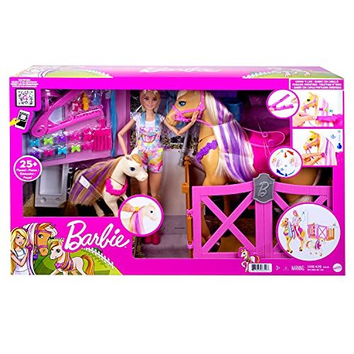 Barbie GXV77 - Frisier- und Reitspaß, Reitset mit Pferd, Pony, Puppe und über 20 Zubehörteilen, für Kinder ab 3 Jahren – Bild 4