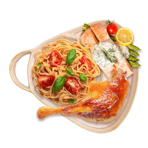 セラミックベーキングパン - レトロテーブルウェア, シート皿コンボ | 朝食やディナー向けの仕切り付き陶器トレイ、スープボウル・サンドイッチプレート付き、野菜やサラダ、スナック、デザート、ケーキ用、家庭やレストランで