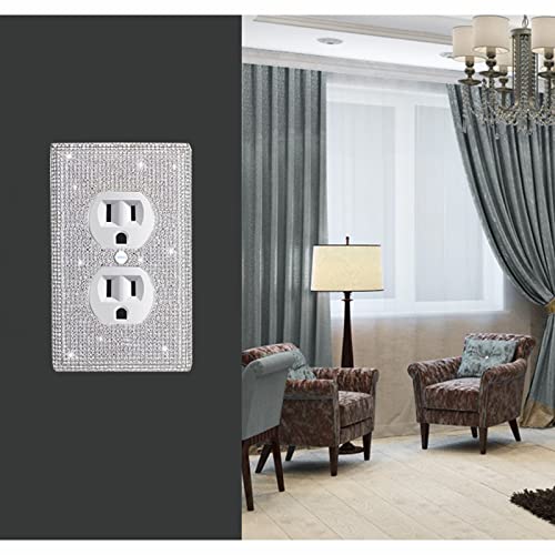 Image of Shiny Silver Rhinestone Wall Plate Cover, 4.5 inch x 2.8 inch, Toggle 1 Gang, Luxurious, Multicolor Effects