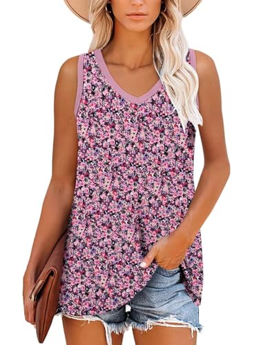 KISSMODA Womens Flora Print Tank Tops Ribbed Summer Shirt Sleeveless Summer Casual Women Blouses(S-3XL)