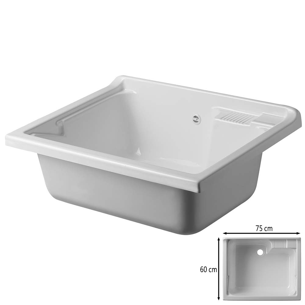 Inbagno Vasca lavatoio Lavanderia, 75x60 cm, in termoformatura Bianco, Ideale per Esterno