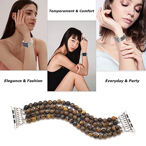 Kai Top Compatible With Apple Watch Band 38Mm 40Mm 41Mm, Tiger's Eye Natural Stone Beaded Band For Women Girls, Handmade Elastic Stretch Replacement Band For Iwatch Ultra Se Series 8 7 6 5 4 3 2 1 #TOP5
