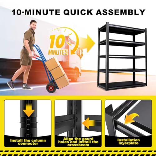 Image of 2 Pack 5-Tier Garage Shelving - 2050 lbs Heavy Duty Metal Storage Shelves, Adjustable Storage Rack for Warehouse Industrial Pantry Basement 71 inchx46 inchx20 inch