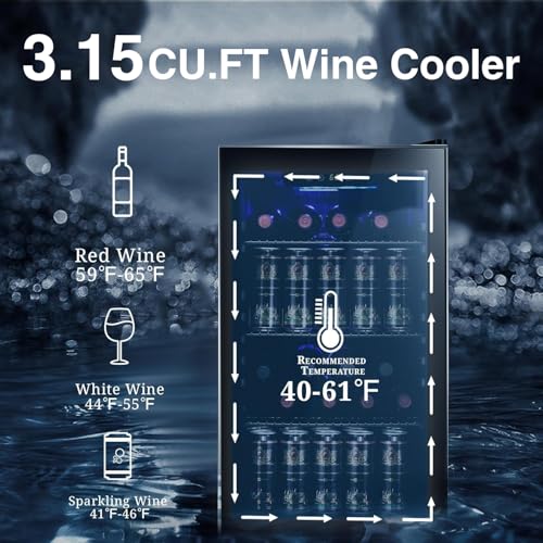 Image of Antarctic Star Wine Cooler 26 Bottle Mini Fridge Drink Refrigerator Small Beer Soda Glass Door Quiet Compressor Freestanding 3.1 Cu.Ft