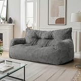Fkhouse 59' Bean Bag Chair,2 Seat Loveseat Sofa,Corduroy Lazy Sofa Bed for Adults,Fit Living Room, Bedroom,Outdoor Spaces,Ultra Soft Dutch Velvet,Fluffy Comfort Washable Cover,72h Rebound,Gray