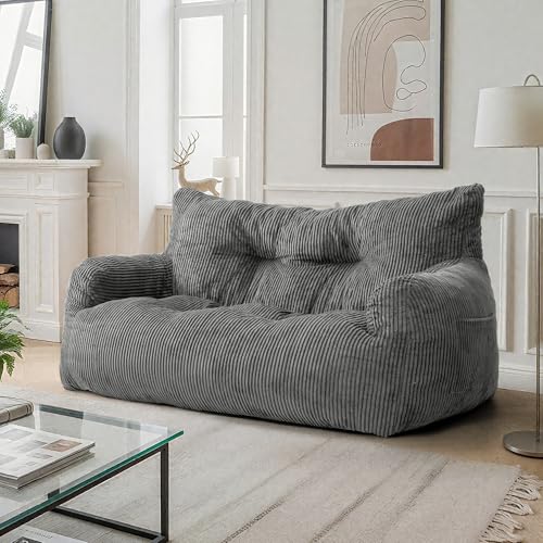 Fkhouse 59" Bean Bag Chair,2 Seat Loveseat Sofa,Corduroy Lazy Sofa