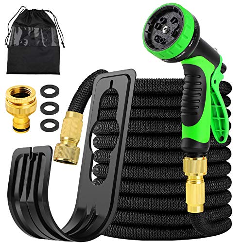GeeRic Mangueras de Jardin,Manguera Jardín Extensible Flexibles 15M / 50FT con Pistola de Pulverización de 9 Funciones + Conectores de Cobre + Ganchos,para Lavado de Coches y riego de Jardines