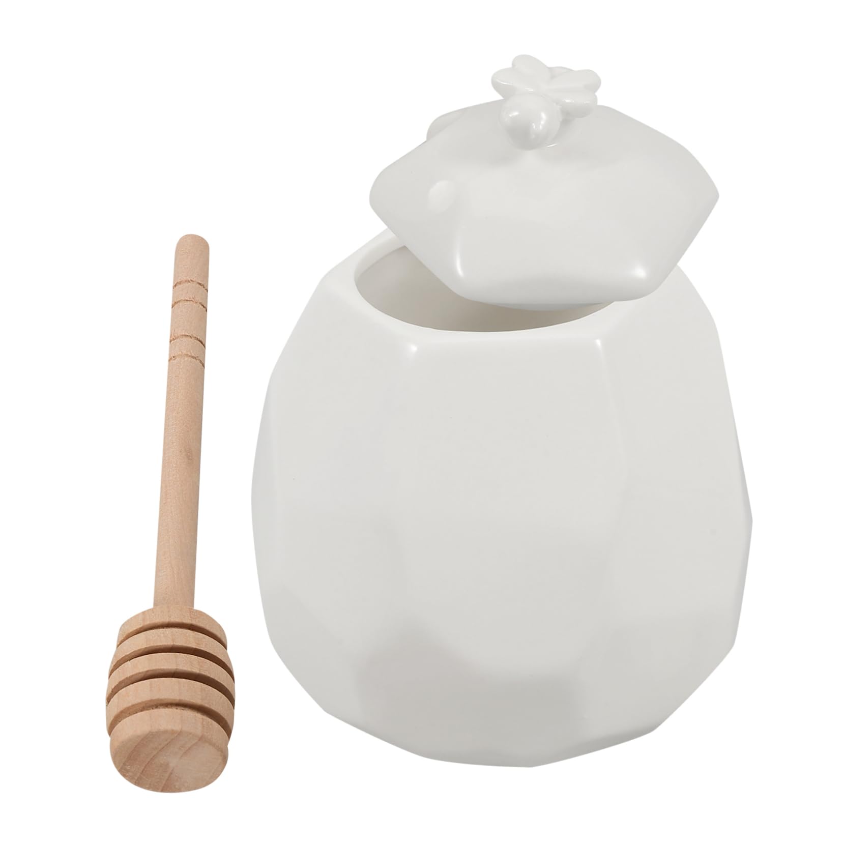 OFFSCH 1 Set Ceramic with Lid and Wooden Dipper Cute Honey Storage Pot for Kitchen Counter Dining Jam