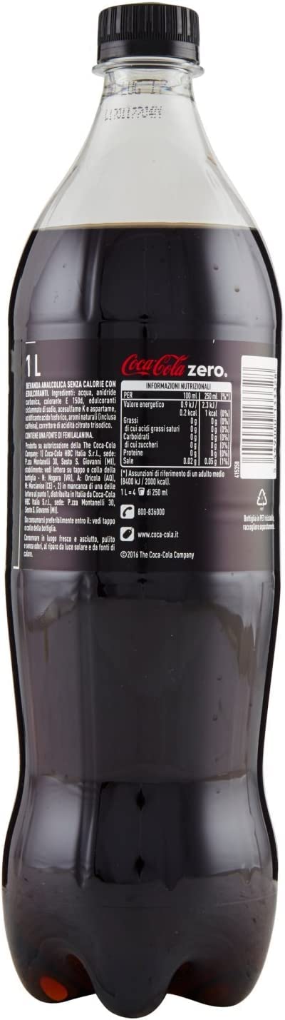 6x Cola-Cola Zero Zuccheri ohne zucker Italian alkoholfreies Getränk PET 1Lt Coca Cola Softdrink