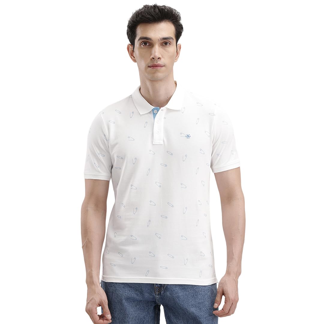 wrogn Men's 240 GSM Cotton Pique Polo T-Shirt | White All-Over Print | Slim Fit-picture-35