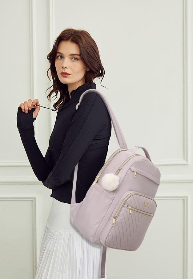 Cute Laptop Backpack Women for College, Fashion Teen Girl School Backpack Adult Bookbag for Work Office Nurse Highschool Bag, Light Purple2