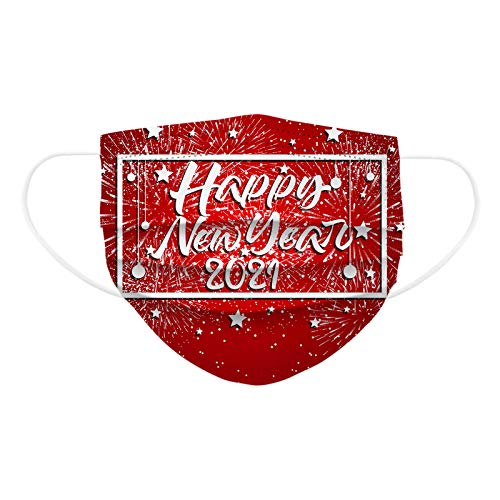 ZQP BEUU 10PCS 2021 Happy New Year Face_Mack Adult Disposable 3 Layer Face Covering Breathable Comfortable Anti-dust Skin Friendly Cotton Facial Bandanas with Elastic Earring Gift for Women Men