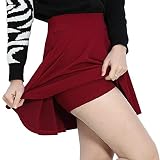 Nuevo y de alta calidad SaiDeng Mujer Puro Color Alto Cintura Corto Falda Tutu Vino Rojo M