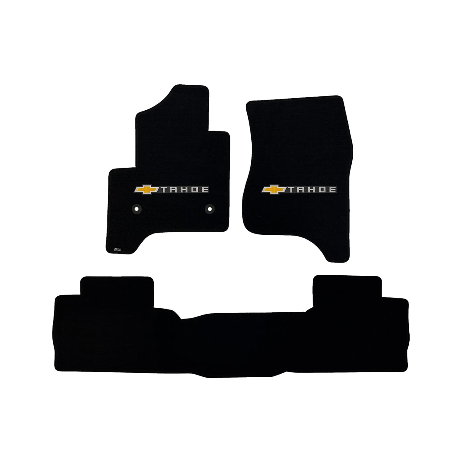 Lloyd Mats Custom-Fit Carpeted Floor Mats Premium Luxury Car Floor Liners for Chevy Tahoe 2015-2020 - Gold Bowtie + Tahoe Word (Charcoal, 3PC - Bench)