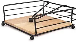 Porta Guardanapo de Mesa em Madeira com Estrutura de Metal Preto Fosco – Design Rústico e Moderno para Cozinha e Área Gourmet