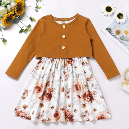 IDOPIP Toddler Baby Girls Tutu Dress Cardigan Set Floral Print Sleeveless Princess Birthday Party Dresses Summer Fall Outfits2