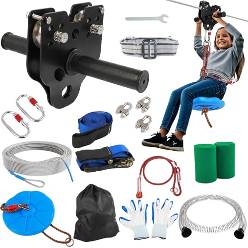 OLenyer Zipline for Backyard Kids and Adults: 60FT Up to 400 lbs - Updated Removable Design...