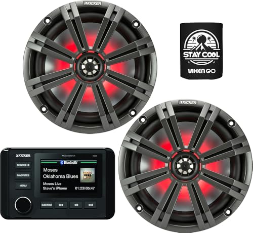 KICKER Marine Receiver and Speakers Package of 2 Items - in-Dash KM Series Digital Media Receiver & Two 8
