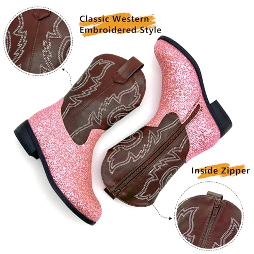 sharllen Kids Girls Cowgirl Boots Western Glitter Cowboy Boot Unisex-Child Mid-Calf Pointed-Toe Toddler Cowboy Boot Little Kids Big Kid Horse Riding Shoes Party Birthday Dress Up4