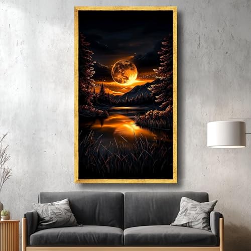 Toile pleine lune brillante évocation nature apaisante